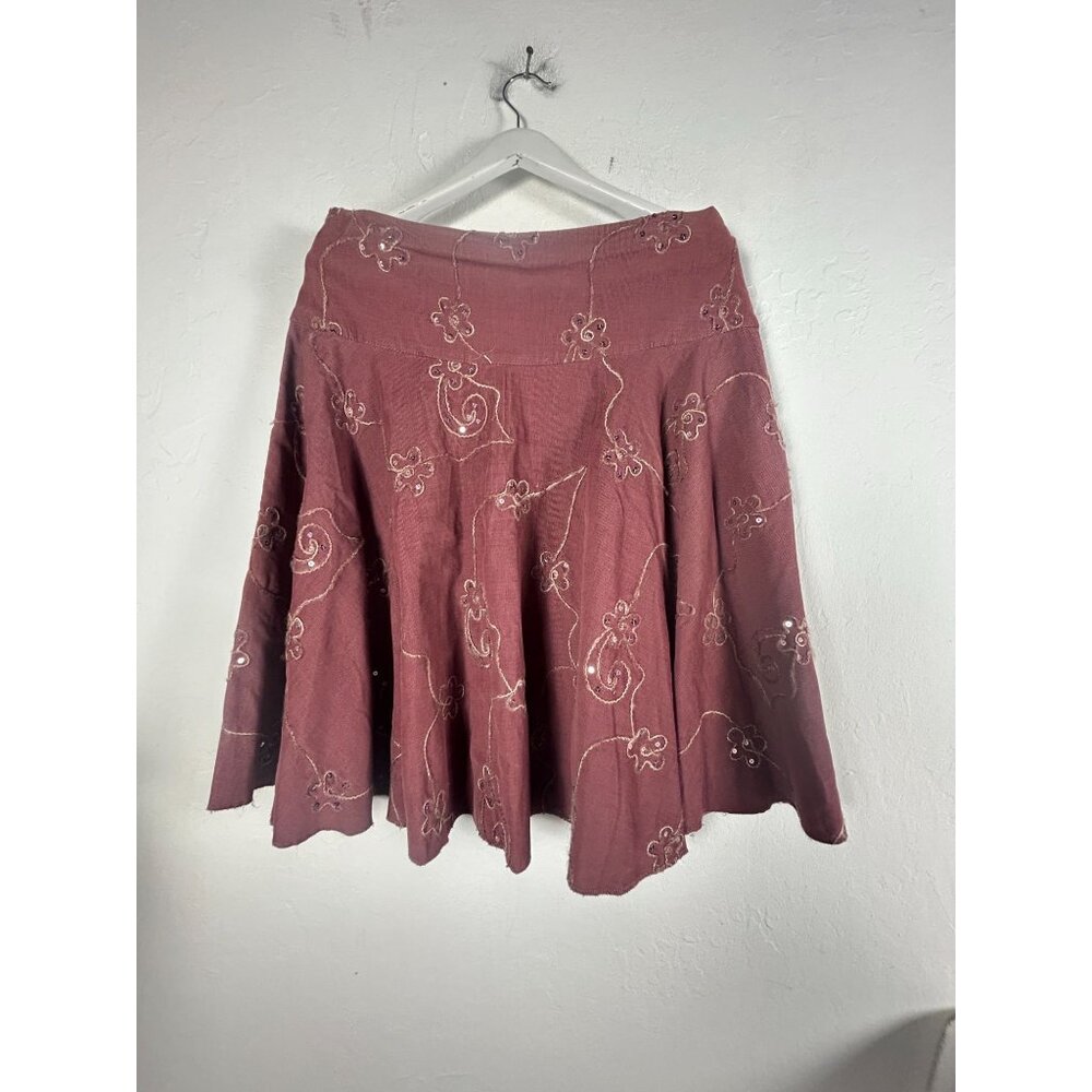 Vertigo Paris Womens Embroidered Floral A-Line Knee Length Skirt 10 Maeve Cotton